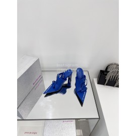 Lost In Echo Cowhide Pointed High Heeled Sandals For Women Blue