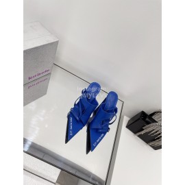 Lost In Echo Cowhide Pointed High Heeled Sandals For Women Blue