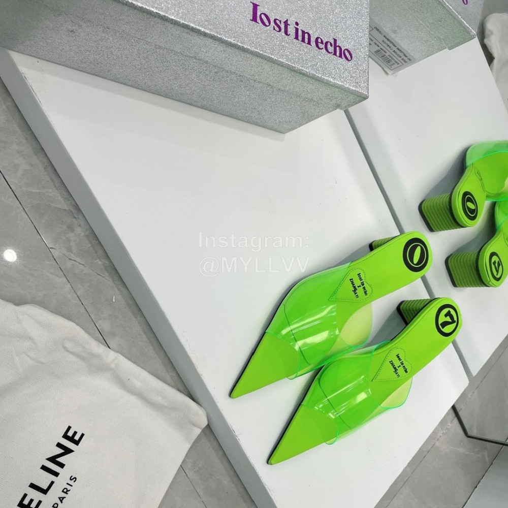 Lost In Echo Pvc Pointed High Heeled Slippers For Women Green