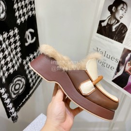 Lost In Echo Rabbit Hair Cow Skin Thick Soled Sandals For Women