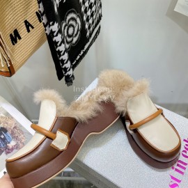 Lost In Echo Rabbit Hair Cow Skin Thick Soled Sandals For Women