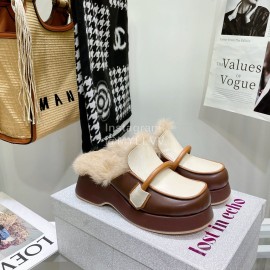 Lost In Echo Rabbit Hair Cow Skin Thick Soled Sandals For Women