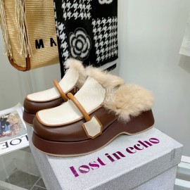 Lost In Echo Rabbit Hair Cow Skin Thick Soled Sandals For Women