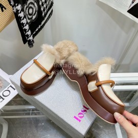 Lost In Echo Rabbit Hair Cow Skin Thick Soled Sandals For Women