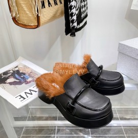 Lost In Echo Rabbit Hair Cow Skin Thick Soled Sandals For Women Black