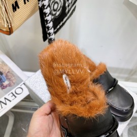 Lost In Echo Rabbit Hair Cow Skin Thick Soled Sandals For Women Black