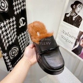 Lost In Echo Rabbit Hair Cow Skin Thick Soled Sandals For Women Black