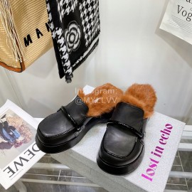 Lost In Echo Rabbit Hair Cow Skin Thick Soled Sandals For Women Black