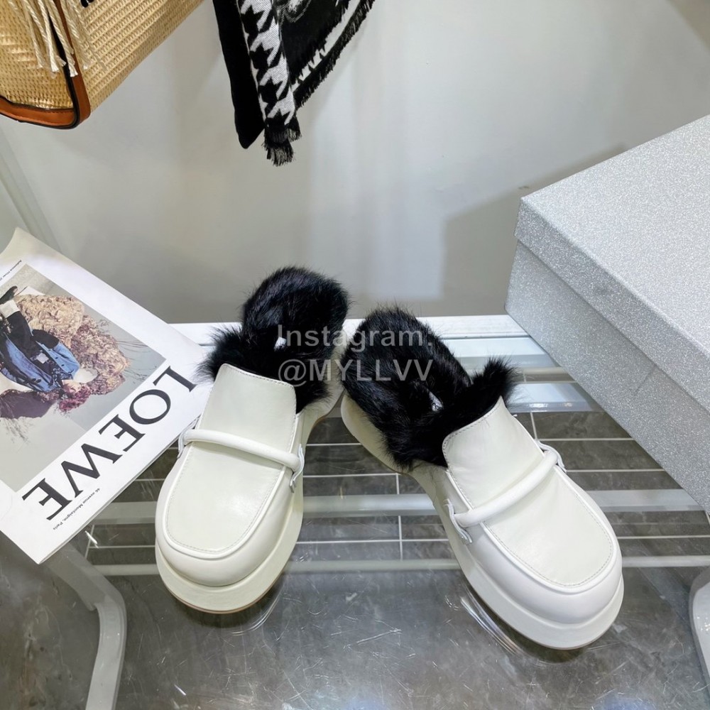 Lost In Echo Rabbit Hair Cow Skin Thick Soled Sandals For Women White