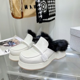 Lost In Echo Rabbit Hair Cow Skin Thick Soled Sandals For Women White