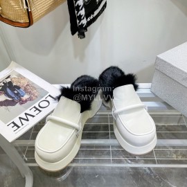 Lost In Echo Rabbit Hair Cow Skin Thick Soled Sandals For Women White