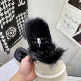 Lost In Echo Rabbit Hair Cow Skin Thick Soled Sandals For Women White