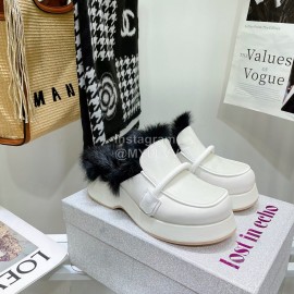 Lost In Echo Rabbit Hair Cow Skin Thick Soled Sandals For Women White