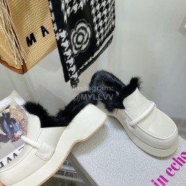 Lost In Echo Rabbit Hair Cow Skin Thick Soled Sandals For Women White