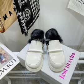 Lost In Echo Rabbit Hair Cow Skin Thick Soled Sandals For Women White