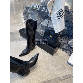 Lost In Echo Cowhide Pointed Thick High Heeled Boots For Women Black