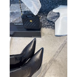 Lost In Echo Cowhide Pointed Thick High Heeled Boots For Women Black