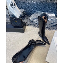 Lost In Echo Cowhide Pointed Thick High Heeled Boots For Women Black