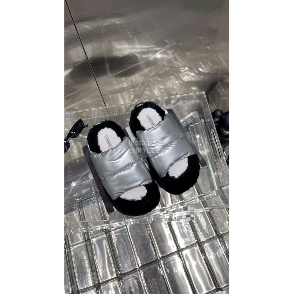 Lost In Echo Fashionable Calf Leather Down Slippers For Women Silver