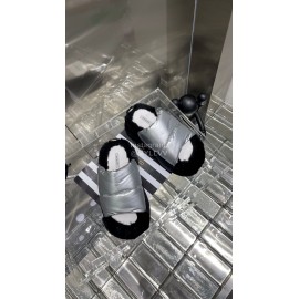 Lost In Echo Fashionable Calf Leather Down Slippers For Women Silver