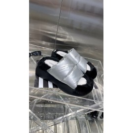 Lost In Echo Fashionable Calf Leather Down Slippers For Women Silver