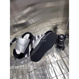 Lost In Echo Fashionable Calf Leather Down Slippers For Women Silver