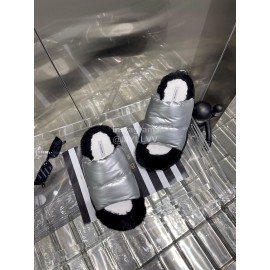 Lost In Echo Fashionable Calf Leather Down Slippers For Women Silver