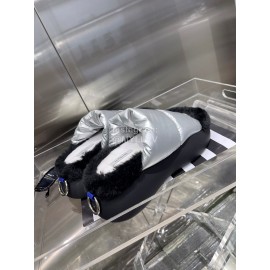 Lost In Echo Fashionable Calf Leather Down Slippers For Women Silver