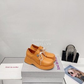 Lost In Echo Fashion Cowhide Thick Soled Lace Up Shoes For Women Orange