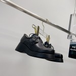 Lost In Echo Fashion Cowhide Thick Soled Lace Up Shoes For Women Black