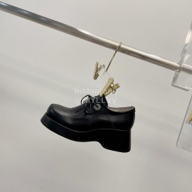 Lost In Echo Fashion Cowhide Thick Soled Lace Up Shoes For Women Black