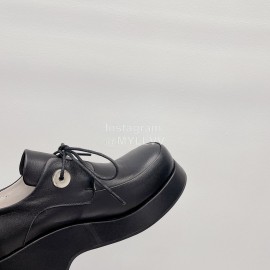 Lost In Echo Fashion Cowhide Thick Soled Lace Up Shoes For Women Black