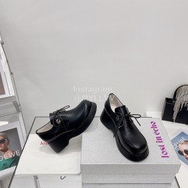 Lost In Echo Fashion Cowhide Thick Soled Lace Up Shoes For Women Black