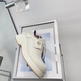 Lost In Echo Fashion Cowhide Thick Soled Lace Up Shoes For Women White