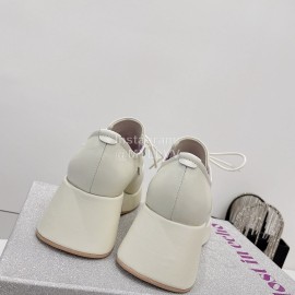 Lost In Echo Fashion Cowhide Thick Soled Lace Up Shoes For Women White