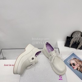 Lost In Echo Fashion Cowhide Thick Soled Lace Up Shoes For Women White