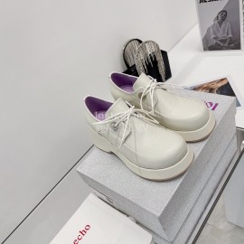 Lost In Echo Fashion Cowhide Thick Soled Lace Up Shoes For Women White