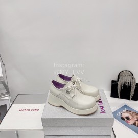 Lost In Echo Fashion Cowhide Thick Soled Lace Up Shoes For Women White