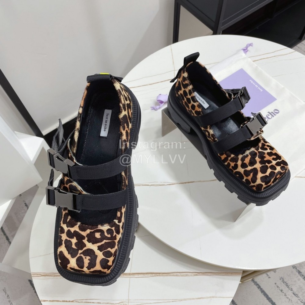 Lost In Echo Leather Leopard Print Thick Soled Mary Jane Shoes For Women 