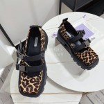 Lost In Echo Leather Leopard Print Thick Soled Mary Jane Shoes For Women 