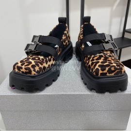 Lost In Echo Leather Leopard Print Thick Soled Mary Jane Shoes For Women 