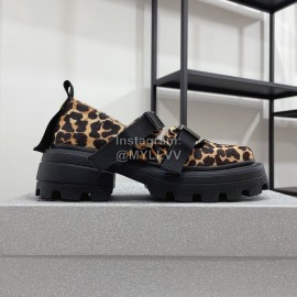 Lost In Echo Leather Leopard Print Thick Soled Mary Jane Shoes For Women 