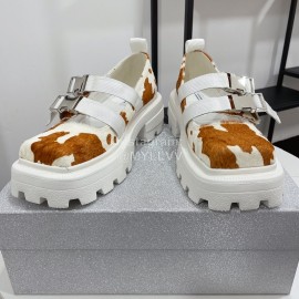 Lost In Echo Cowhide Leopard Print Thick Soled Mary Jane Shoes For Women 