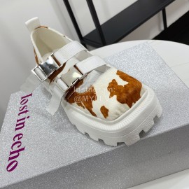 Lost In Echo Cowhide Leopard Print Thick Soled Mary Jane Shoes For Women 