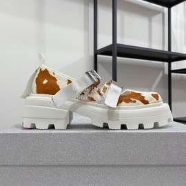 Lost In Echo Cowhide Leopard Print Thick Soled Mary Jane Shoes For Women 