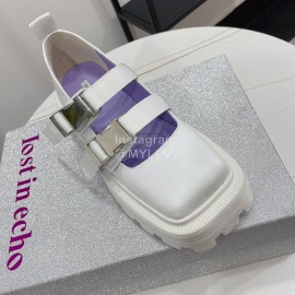 Lost In Echo Leather Thick Soled Mary Jane Shoes For Women White