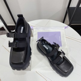 Lost In Echo Leather Thick Soled Mary Jane Shoes For Women Black