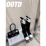 Lost In Echo Fashion Calf Leather Down High Heeled Boots For Women Black