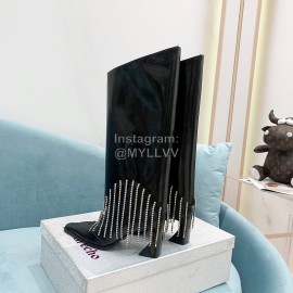 Lost In Echo Fashion Calf Leather Diamond High Heeled Boots For Women Black