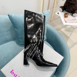 Lost In Echo Fashion Calf Leather Diamond High Heeled Boots For Women Black